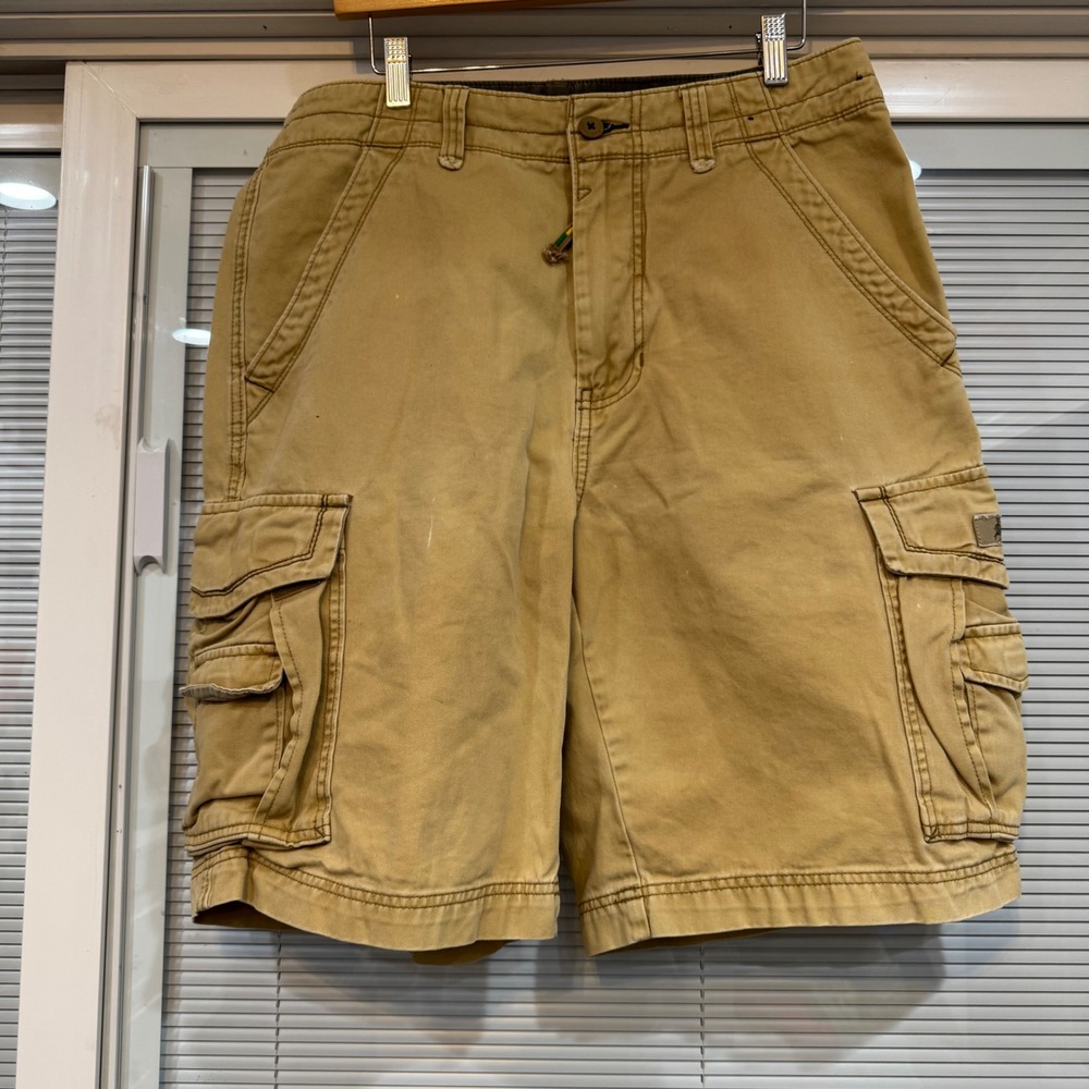 Y2K Unionbay Mens Cargo Shorts Khaki Tan‎ Cotton Multi Pocket YB71684 Size 33